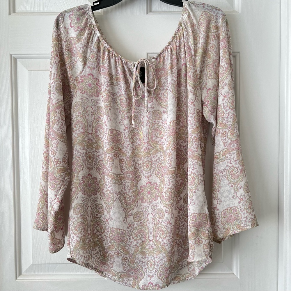 Bobeau Pink Floral Tie-Neck Blouse- Size S